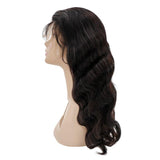 This wig looks like it is growing from the scalp! Can be cut, colored, and styled to your desire.  Hair: Natural 1B Human Hair Size: Medium Density: 130%, 150%, 180% Circumference: 22.5 Front to Nape: 14.5 Style: Body Wave Wig: Front lace Lengths: Available 14″- 26" Material: Lace